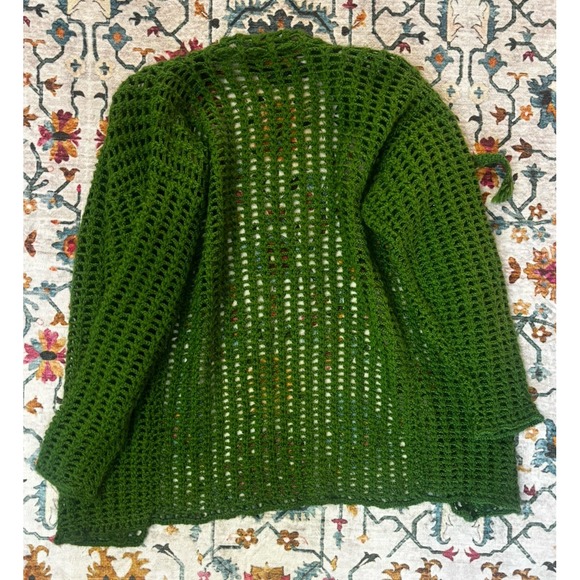 Vintage Handmade Granny Crochet Chunky Sweater Jacket Green - Picture 10 of 10